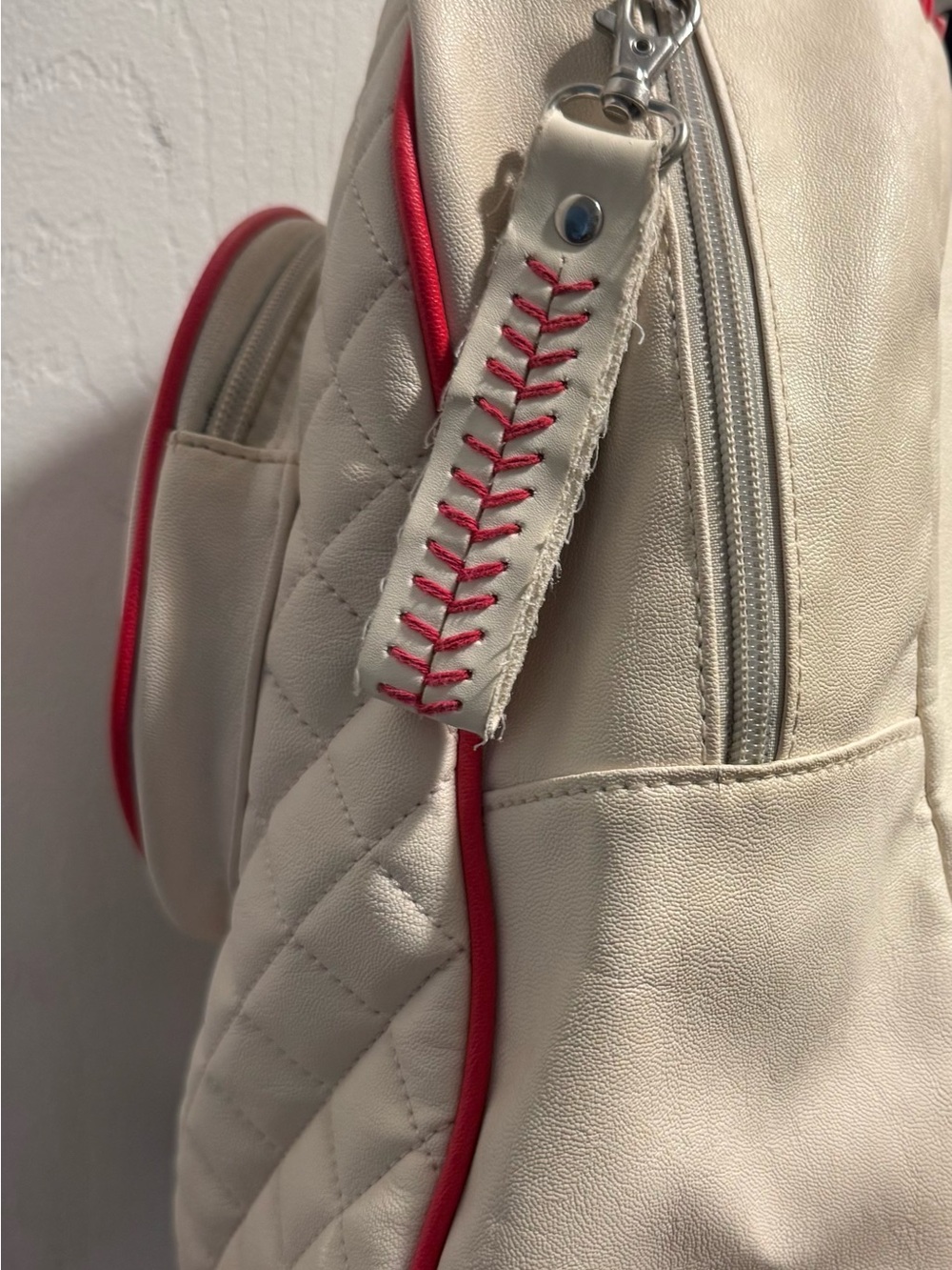 Cream & Red Quilted Baseball Accent Mini Backpack - Picture 3 of 6